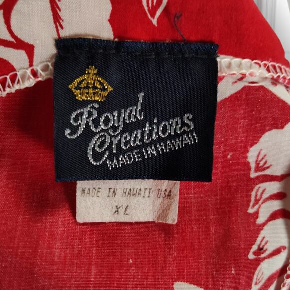 Vintage Royal Creations Red Leaf Hawaiian Maxi Dress Sleeveless Slit USA Size M - Picture 15 of 16